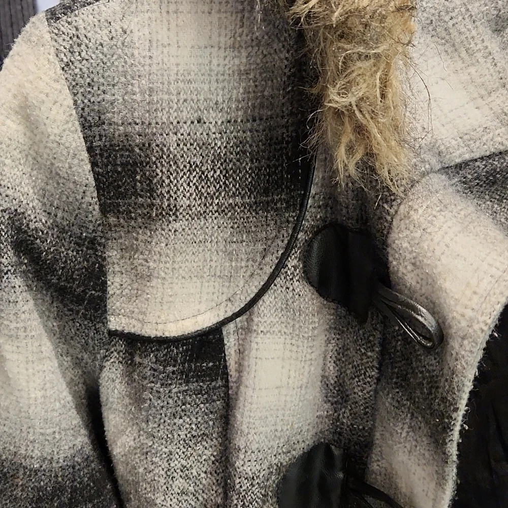 LAST Kiss Flannel Faux Fur Trimmed Hooded Jacket